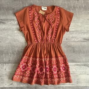 Savanna Jane NEW Rust Mini Dress Womens Plus 1X Aztec Embroidery Cinch Waist